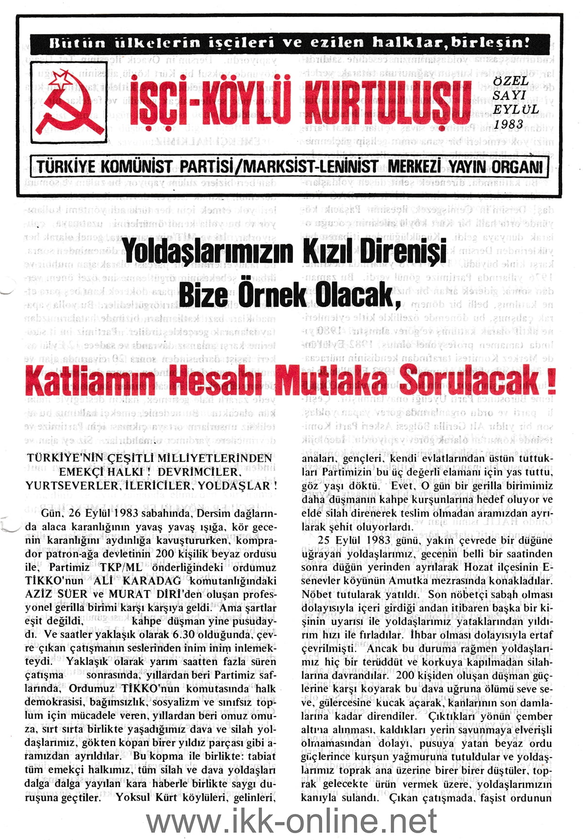 İşçi Köylü Kurtuluşu Özel Sayı