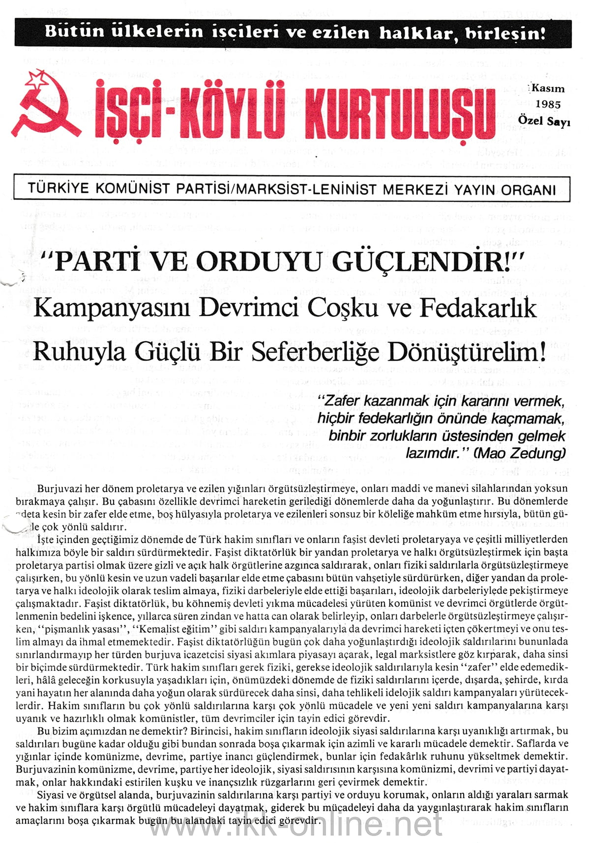 İşçi Köylü Kurtuluşu Özel Sayı