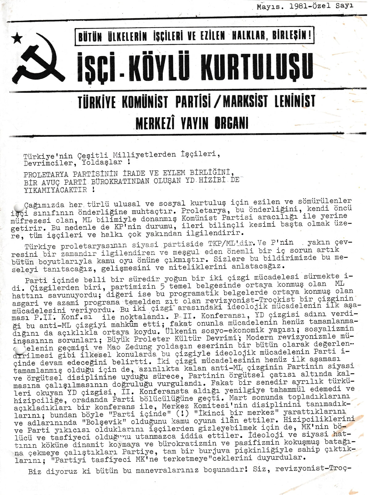 İşçi Köylü Kurtuluşu Özel Sayı