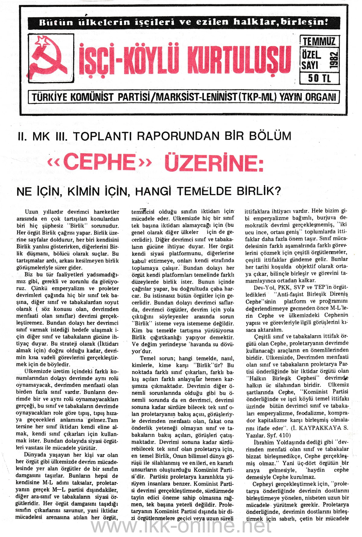 İşçi Köylü Kurtuluşu Özel Sayı