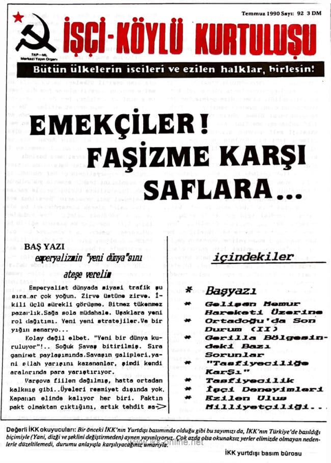 İşçi Köylü Kurtuluşu Sayı 92