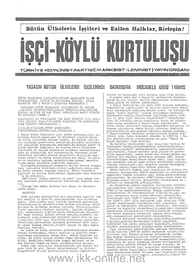 İşçi Köylü Kurtuluşu Nisan-Mayıs 1979